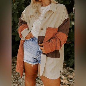 Curvy Brown/orang Corduroy
Colorblock Pocket shacket